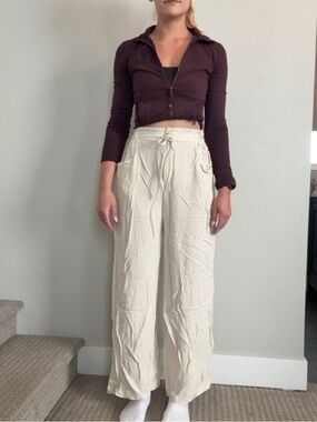 SHEIN Cream Wide Leg Drawstring Pants